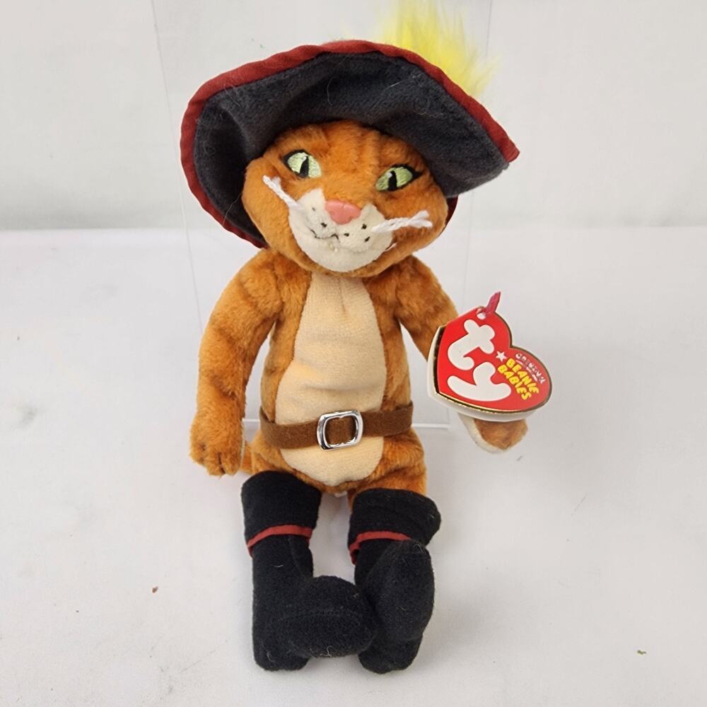 TY Beanie Babies Puss N Boots Orange Tabby Plush Shrek The Third Toy 2007 MWMT
